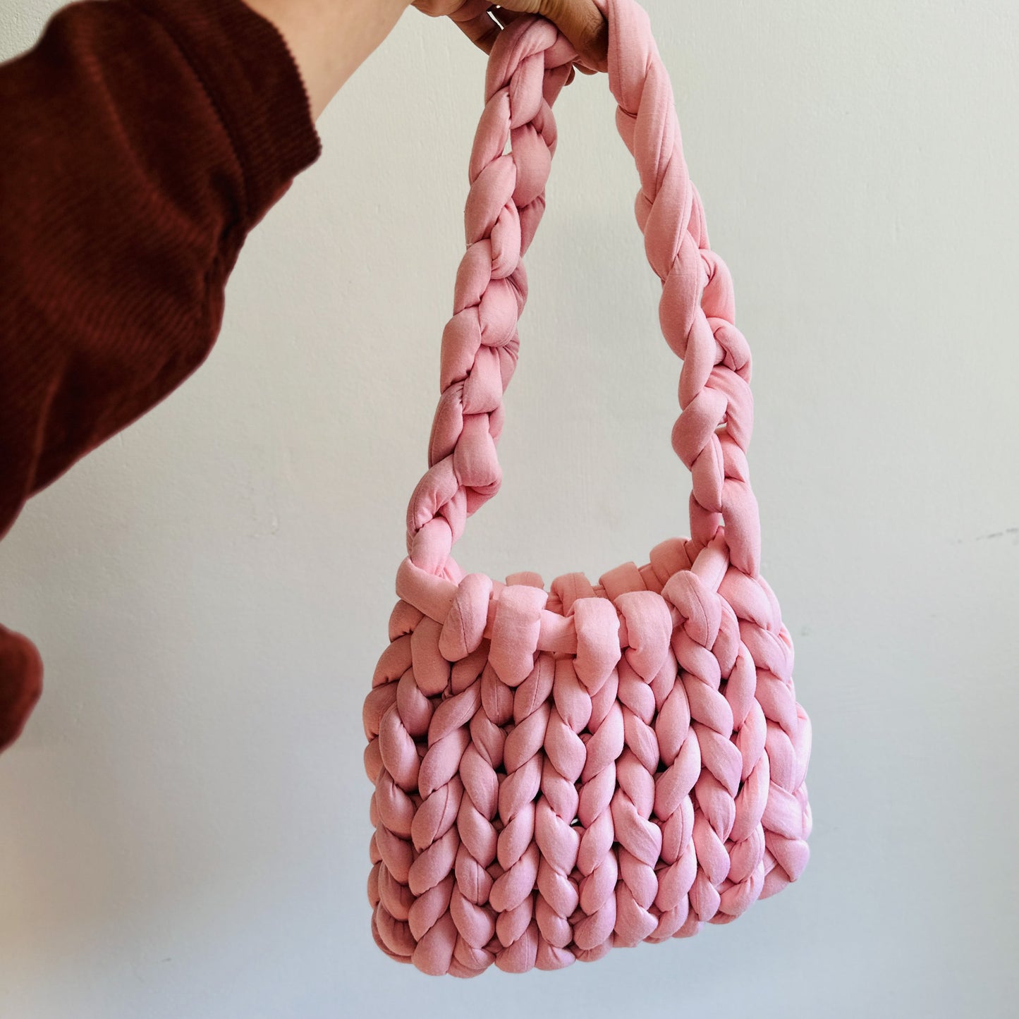Chunky Hand-Knit Pink Bag