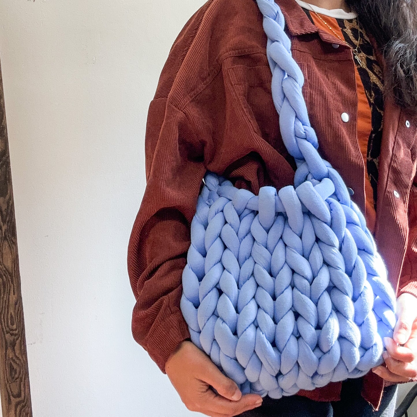 Chunky Hand-Knit Pink Bag