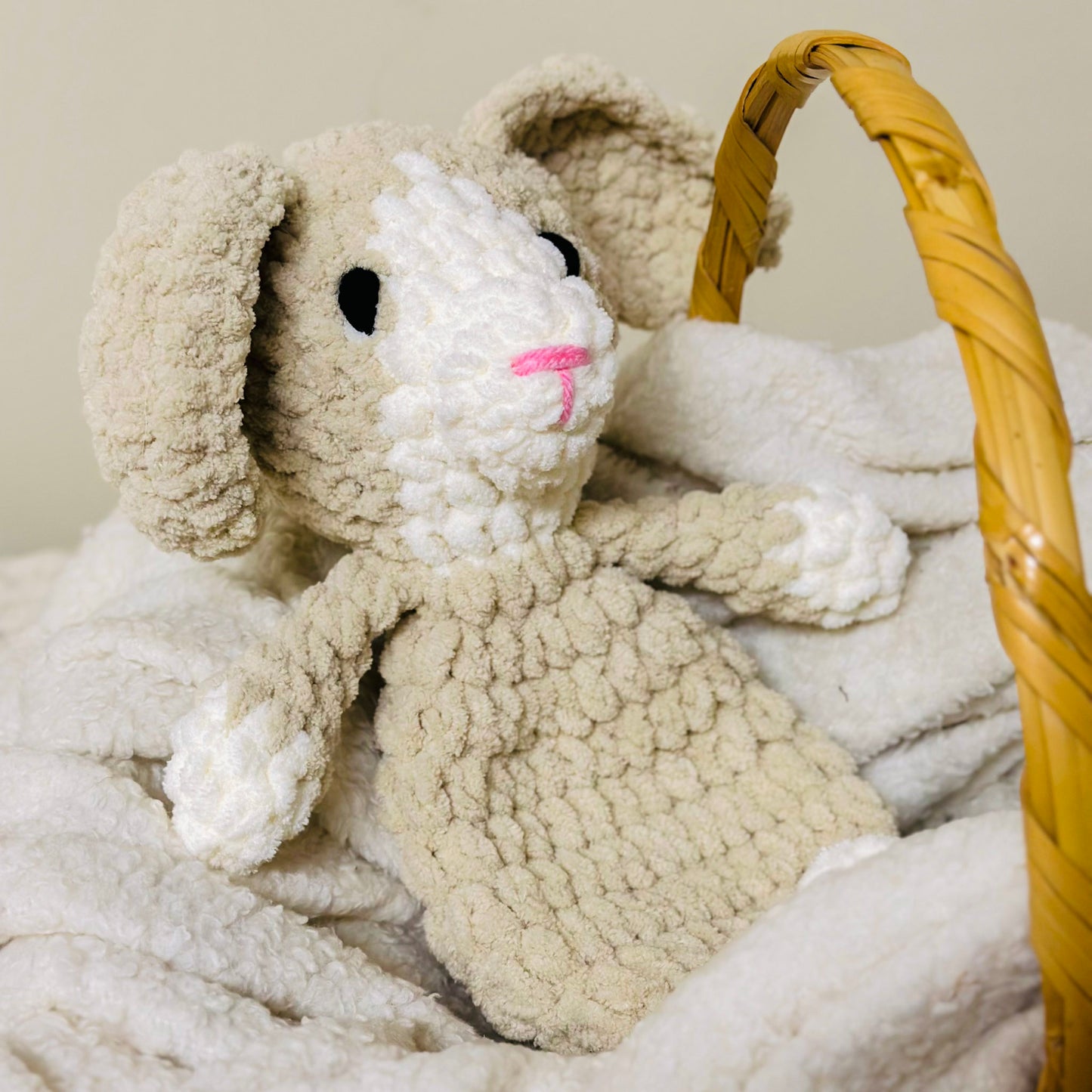 crochet bunny on a basket
