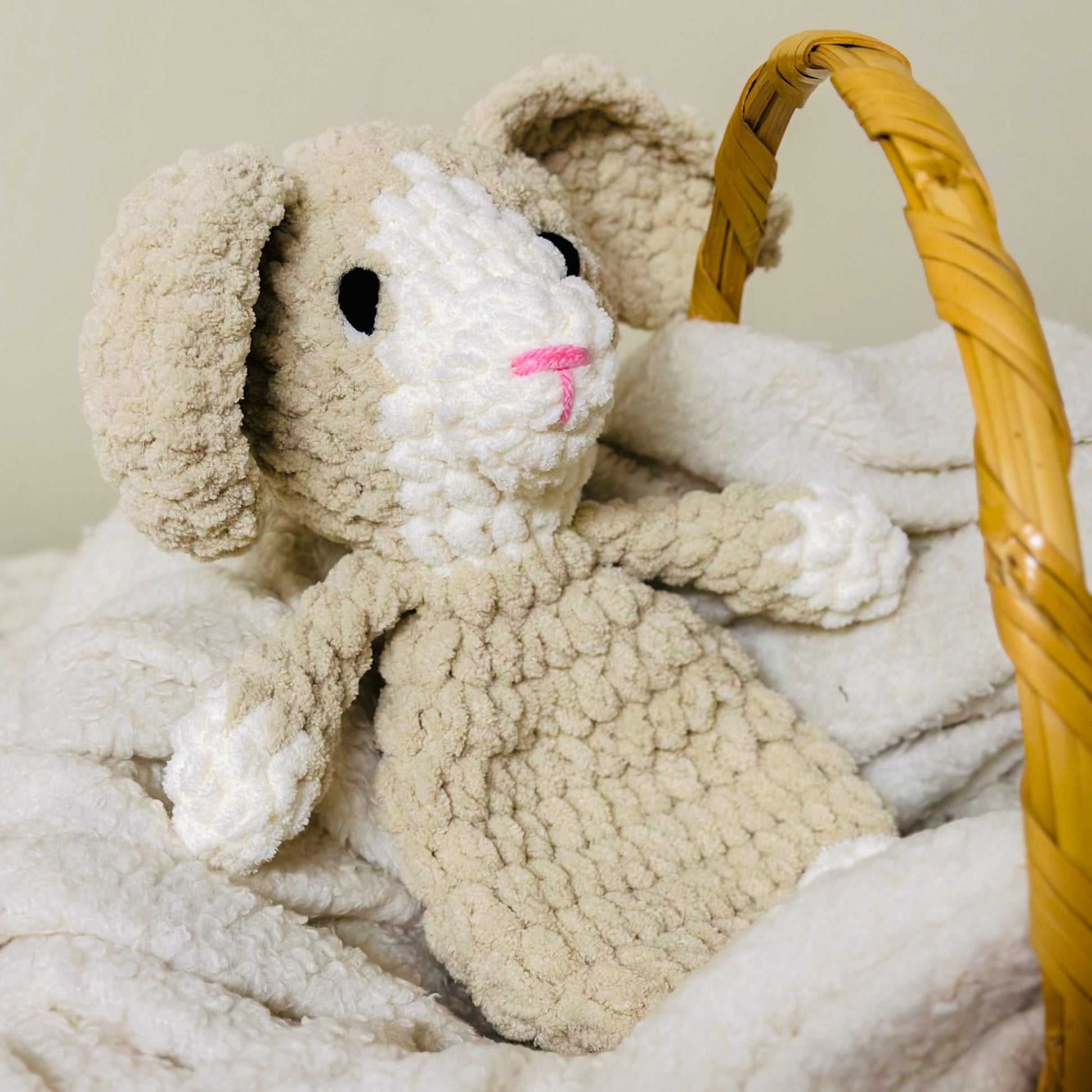 crochet bunny on a basket