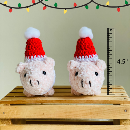 Crochet Mini Pig with Christmas Hat Stuffed Animal