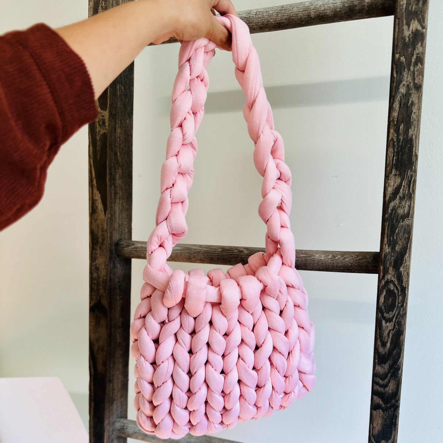 Chunky Hand-Knit Pink Bag