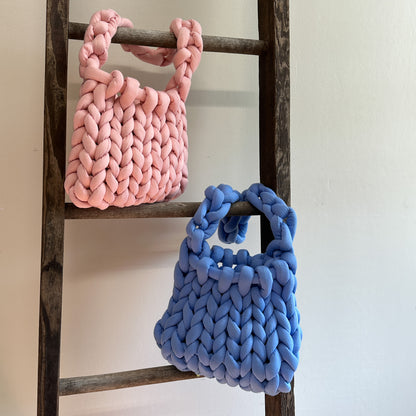Chunky Hand-Knit Pink Bag