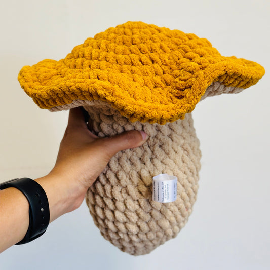 Crochet Yellow Chanterelle Mushroom Pillow