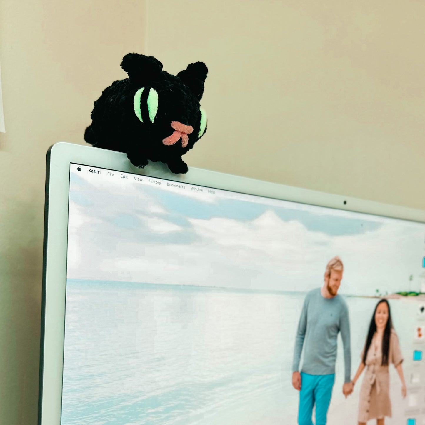 Black Cat with Green Eyes Stuffed Animal