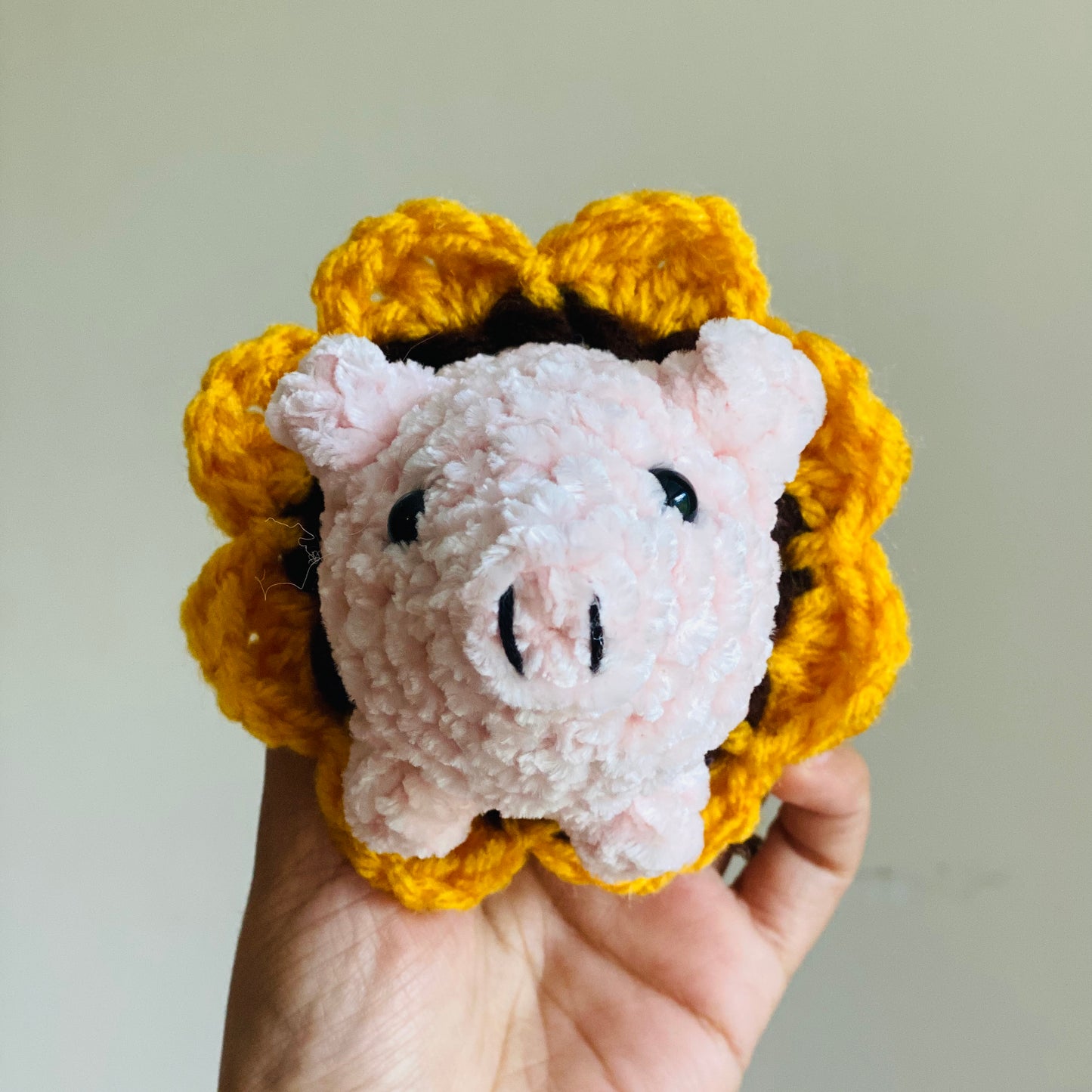 Crochet Mini Pig with Sunflower Stuffed Animal