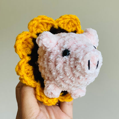 Crochet Mini Pig with Sunflower Stuffed Animal