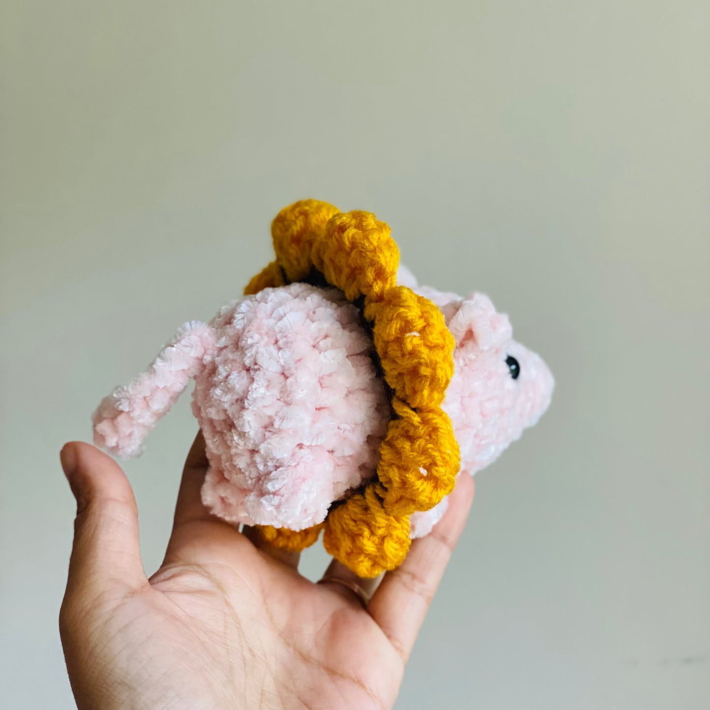 Crochet Mini Pig with Sunflower Stuffed Animal